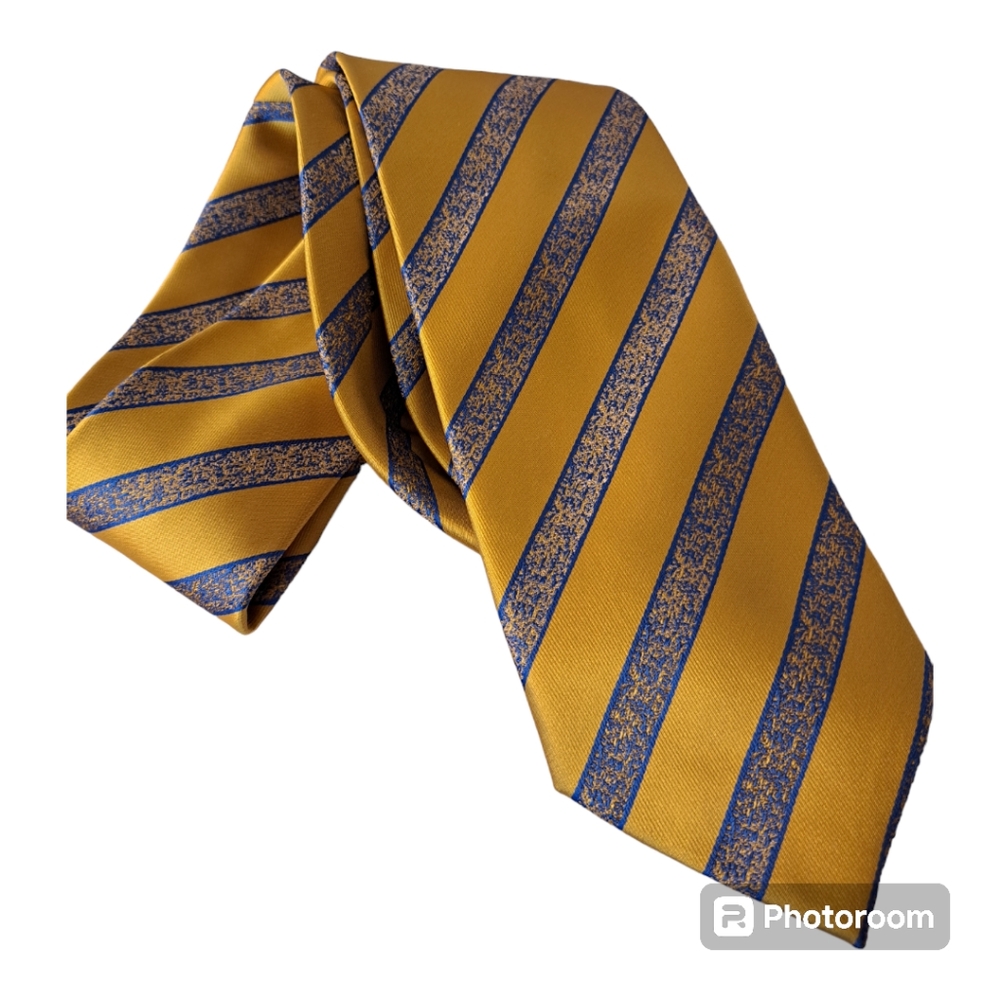 Imani Uomo Handman Made Silk Tie in Bold Gold/Blue Striped Design Vintag…